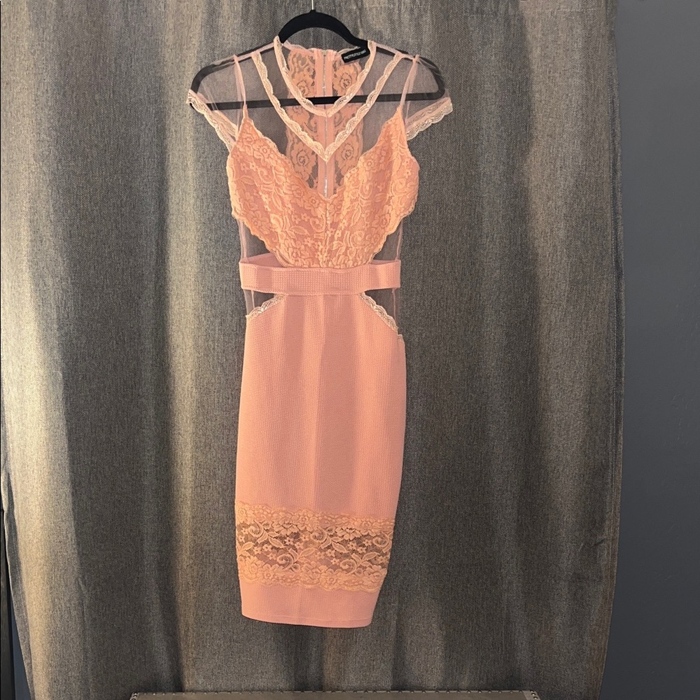 PrettyLittleThing Blush Lace-Trim Midi Bodycon Dress